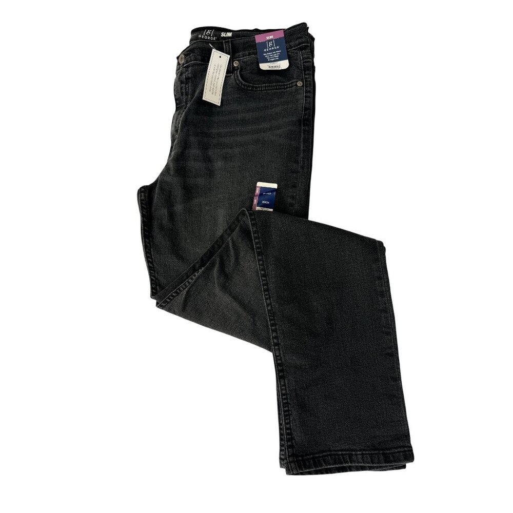 George Mens Slim Fit Jeans Dark Wash Straight Leg 36x34 Cotton Blend Durable Eve